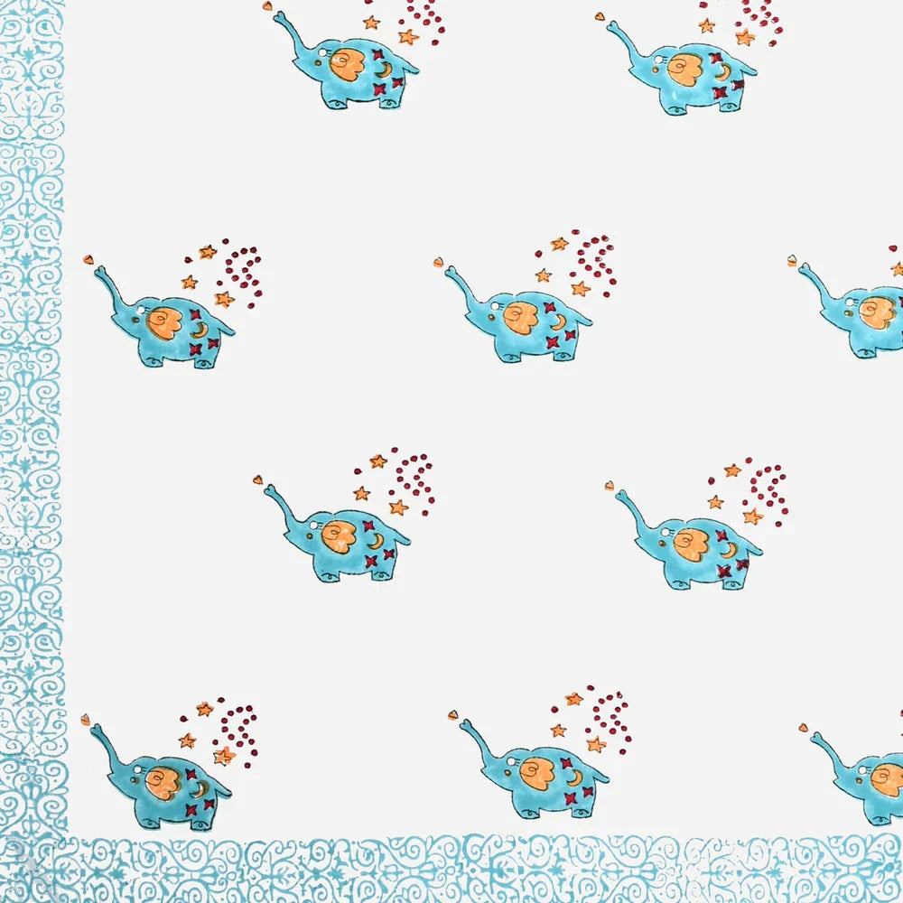 Blue Elephant Printed Kids Cotton Dohar - Single Bed Size (40x60 Inches)